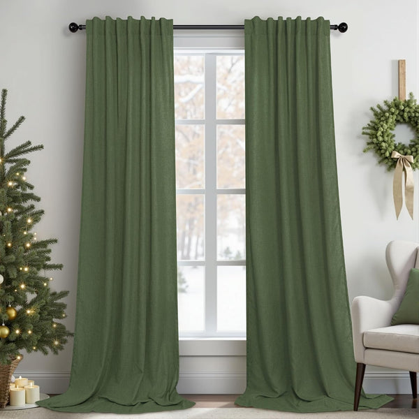 Pitalk Olive Green Curtains 90 Inch Length for Dining Room 2 Panel