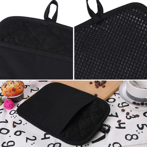 100% Cotton with Silicone Kitchen Everyday Basic Pot Holder Heat Resistant Coaster Potholder Oven Mitts Set of 2 (Black)