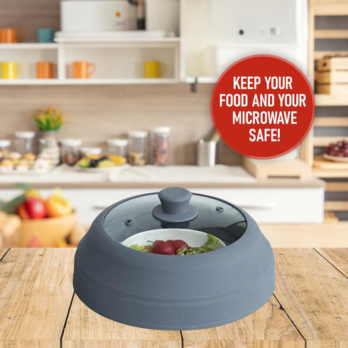 Magnetic Collapsible Microwave Cover, Large 11.8" Tempered Glass & Silicone Lid, Heat Resistant Splatter Guard