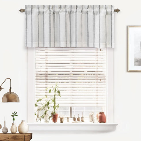 DriftAway Farmhouse Vertical Striped Linen Blend Valances for Windows 18 Inch Blackout Kichen Curtain Valance for Living Room Country Vintage Lined Rod Pocket Window Toppers 1 Panel