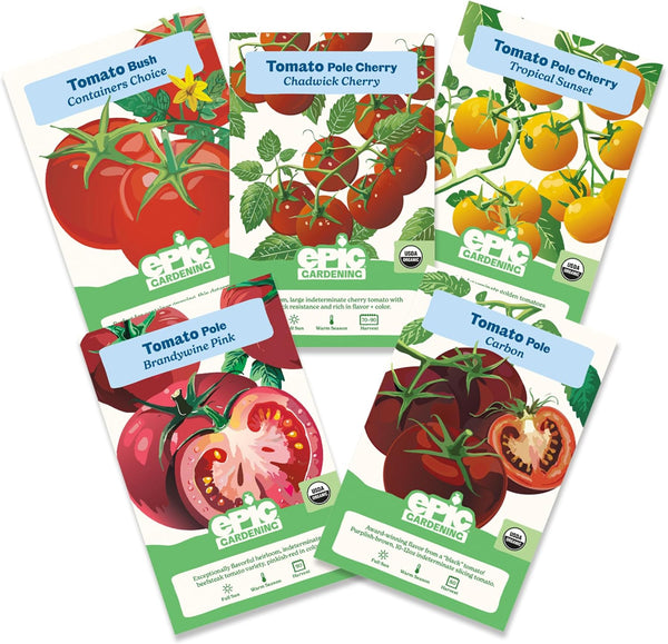 Epic Gardening Tomato Lovers Seed Bundle - 5 Juicy Varieties, Includes Brandywine,