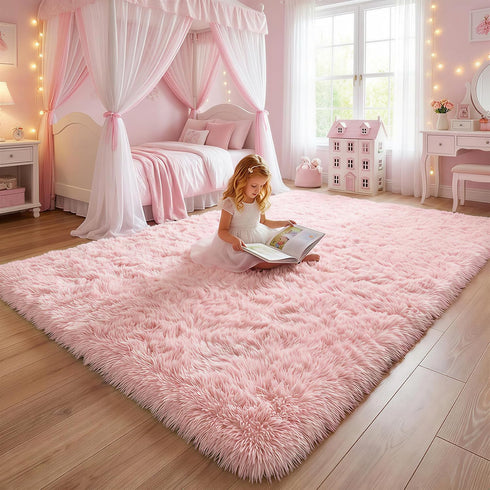 4x6 Pink Area Rugs for Bedroom Girls, Living Room Decor, Fluffy Fuzzy Shag Rug for Kids Room, Soft Cute Indoor Floor