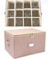 Beige popoly Wine Glass Storage Box, Stackable Stemware Containers with Dividers for 12 Glasses, Drinkware Cases