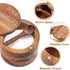 Acacia Wood Salt and Pepper Bowl, Nature Wood Salt Cellar and Spices Storage Box With Built-in Spoon and Magnetic Swivel Lid (Single Compartment)