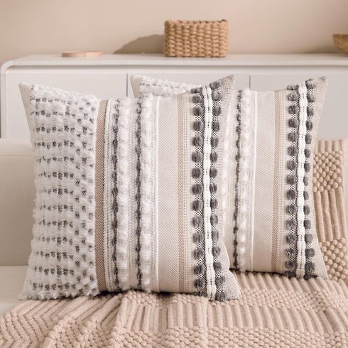 Boho Chenille Tufted Couch Throw Pillow Covers 18x18 Inch Set of 2