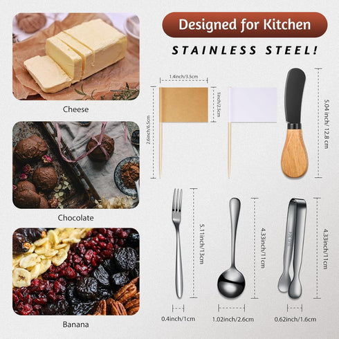 Cheese Butter Spreader Knives Set Charcuterie Accessories Stainless Steel Spreader Knives with Wooden Handles Charcuterie Boards Utensils Mini Serving Tongs Spoons and Forks by Patelai