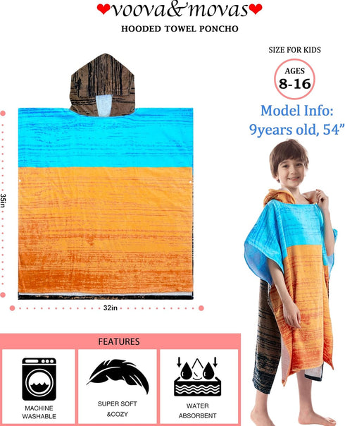 8-16 VOOVA & MOVAS Big Kids Hooded Towel Poncho | Large, Thick, Absorbent Cotton | Years | Versatile for Pool, Swim