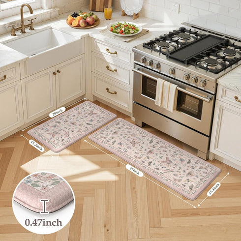 2 Set, LEEVAN Anti Fatigue Mats for Kitchen Floor Non-Slip, Cushioned Kitchen Mats for Floor Piece, Pink Memory Foam