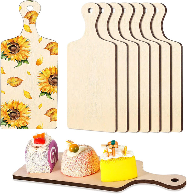8 Pcs Mini Wooden Cutting Board with Handle, 9.45 x 3.54 Inch, Thicken Wooden Chopping Board for Kitchen Cheese Crafts