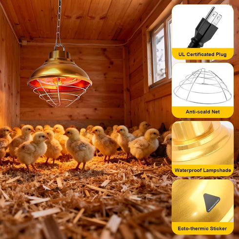 2 175W/350W Chicken Heat Lamp Carbon Fiber Tube Brooder Heater Lamps for Chicks,Adjustable Temperature Hanging Chicken