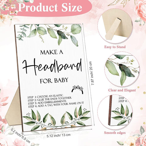 60 10 Geosar Baby Shower Games DIY Headband Making Kit Include Wooden Game Sign Elastic Cute Flowers Hairbands Round