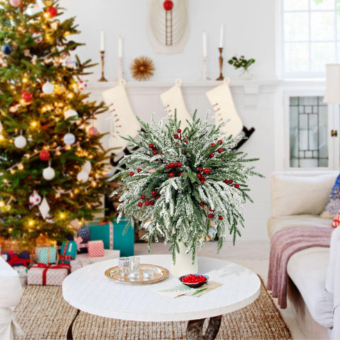 Kesywale Set 40 12.8" of Artificial Norfolk Pine Branches with Red Berry Christmas Greenery Picks Fake Norfolk Pine