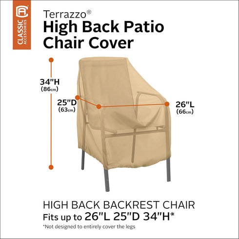 26 Inch Classic Accessories Terrazzo Water-Resistant High Back Patio Chair Cover, Outdoor Chair Covers