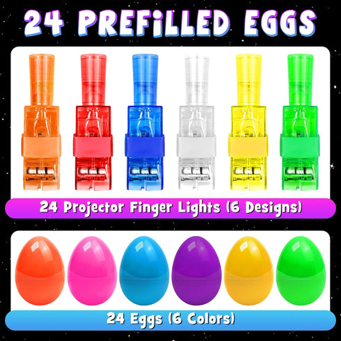 24Pcs Pre filled Easter Eggs with Egg Fillers Finger Lights, Easter Basket Stuffers for Teens Toddler Boys Girls