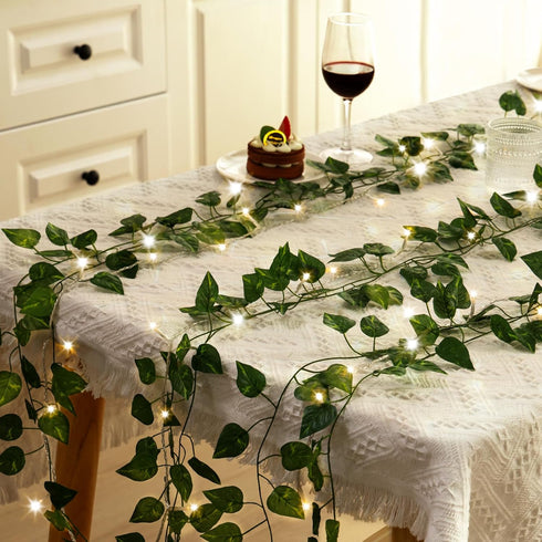 24 Pack 173ft 200 CEWOR Fake Ivy Vines, Artificial Ivy Garland with LED String Lights, Hanging Plants Greenery Backdrop