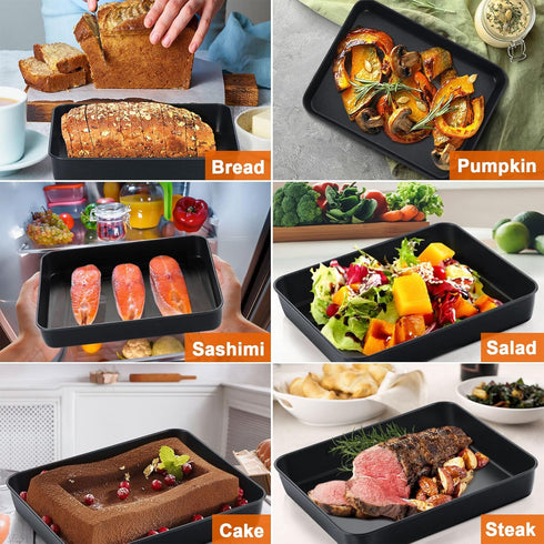 P&P CHEF 10.5 Inch Toaster Oven Pan with Lid, Nonstick Cake Lasagna Pan for Baking, Stainless Steel Core