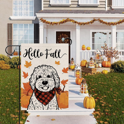 Set 11 12.5x18 Inch Seasonal Garden Flags Golden Doodle Double Sided Flags of Holiday Farmhouse Indoor Outdoor Yard