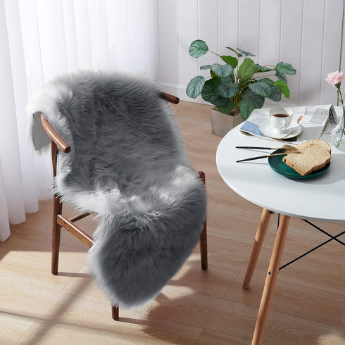 Small Faux Fur Rug, 2x4 ft Ultra Soft Sheepskin Chair Sofa Cover, Grey Fluffy Shag Rug for Bedroom Nursery Kids Room