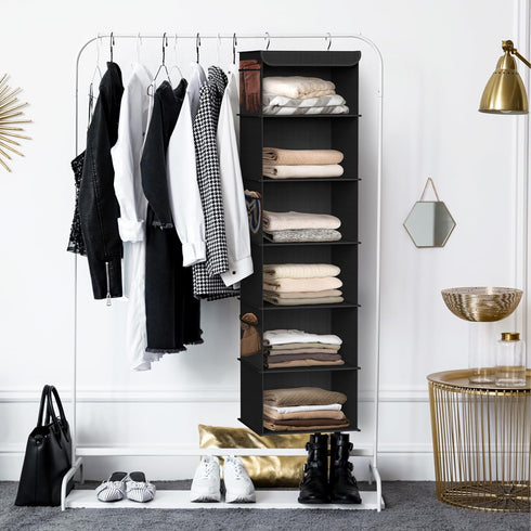 6 Closet Simple Houseware Shelf Hanging Organizer, Black