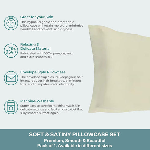 Spasilk Pure Silk Pillowcase, Charmeuse Silk, Hypoallergenic, Queen Sized, Ivory