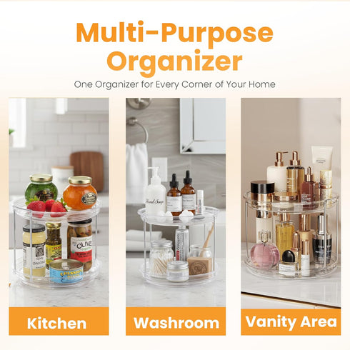Oizeir 2 Countertop, Tier Lazy Susan Organizer for Cabinet, Clear Acrylic Rotating Spice Rack Turntable for Kitchen