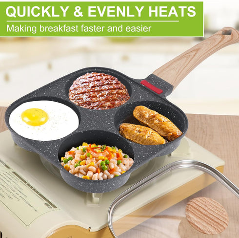 Xtujcya 4-Cup Egg Pan, Premium Egg Pans Nonstick, Omelette Pan with Lid , Healthy Egg Frying Pan for Breakfast, Egg