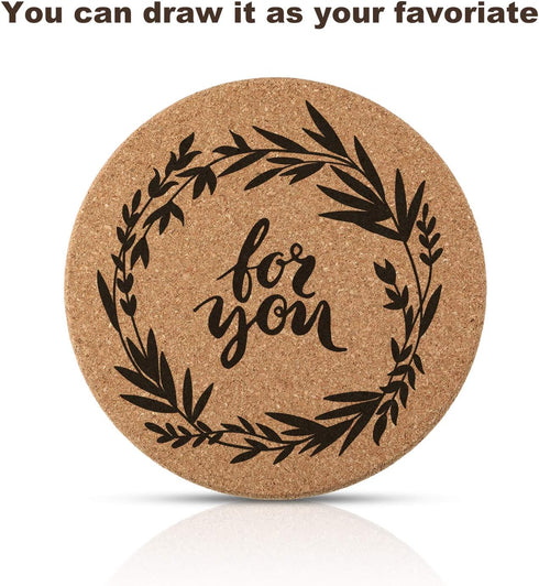 Boao 6 Pcs 6 Inch Round Absorbent Cork Coasters, Wooden Cork Plant Coasters for Home, Drinks Coffee Table Dining