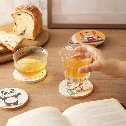 JINLIFA Set 6, Set 4 4 0.27 Inches Coasters of Natural Bamboo Cute Drink Cup Coasters for Modern Home Decor and Coffee