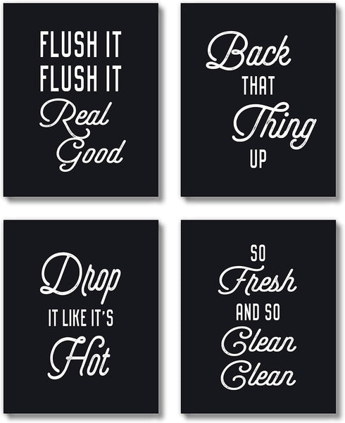 Brooke & Vine Funny Bathroom Decor, Hip Hop 80’s 90’s Music Posters, Wall Art Prints, Unframed Set of 4