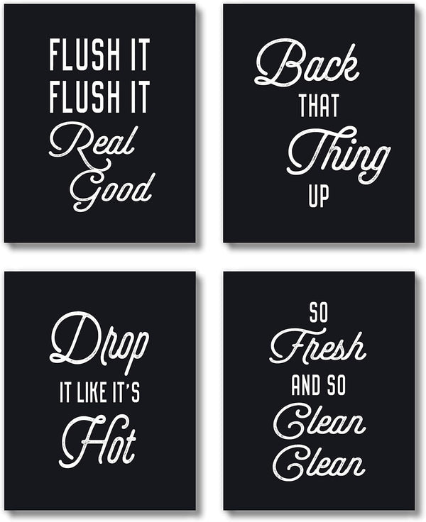 Brooke & Vine Funny Bathroom Decor, Hip Hop 80’s 90’s Music Posters, Wall Art Prints, Unframed Set of 4