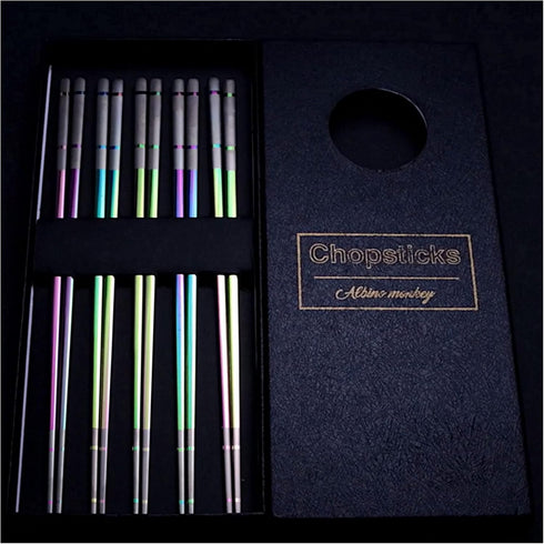 Reusable Chopsticks, Extra Long 9", 5 Pairs per Pack, Food-Safe Stainless Steel, Holographic Design