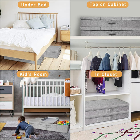 punemi Under Bed Storage with Lids, 2 Pack Large Containers for Clothes, Foldable Stackable Organizer Bins