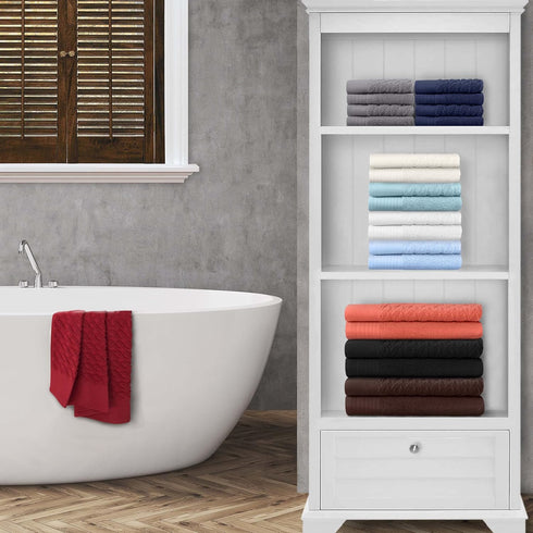 Superior Turkish Cotton Jacquard Solid 12-Piece Washcloth/Face Towel Set, Quick Dry Decorative Towels for Home