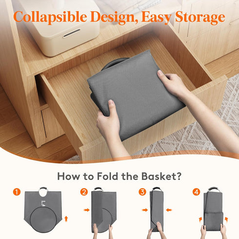 Lifewit 120L 2-Pack Large Laundry Basket, Collapsible Hamper, Waterproof, Grey