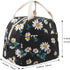EurCross Women's Lunch Bags for Work, Chic Floral Daisy Pattern Canvas Insulated Black Lunch Tote Bag Carrier