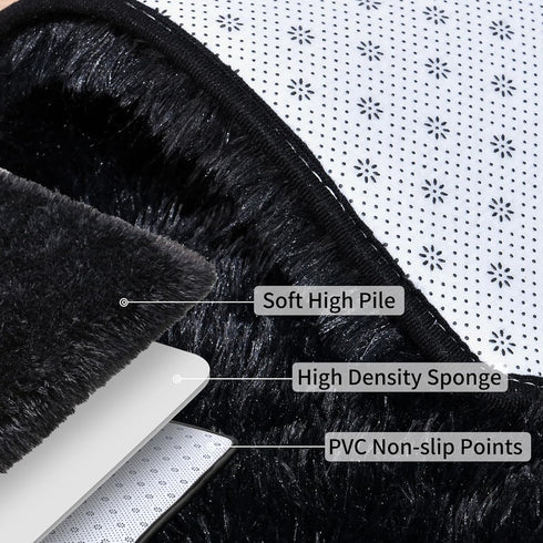 Soft Runner Rugs for Bedroom Hallways - 2x6 Black Fluffy Shag Throw Area Rug Non-Slip for Bedside Dorm Living Room