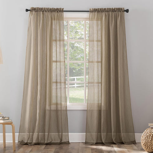 No. 918 Erica Crushed Sheer Voile Curtain Panel, 51" x 84", Taupe, Rod Pocket