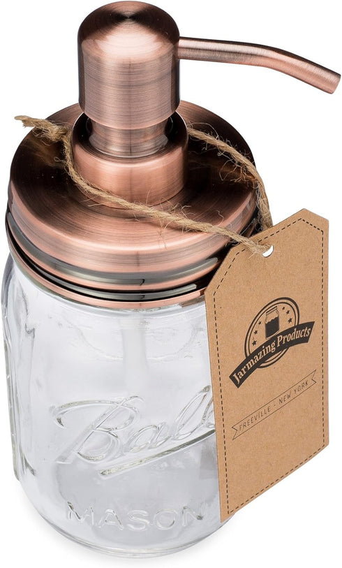 Jarmazing Products Mason Jar Soap Dispenser, Copper with 16 Ounce Ball Mason Jar, Rust Proof Stainless Steel