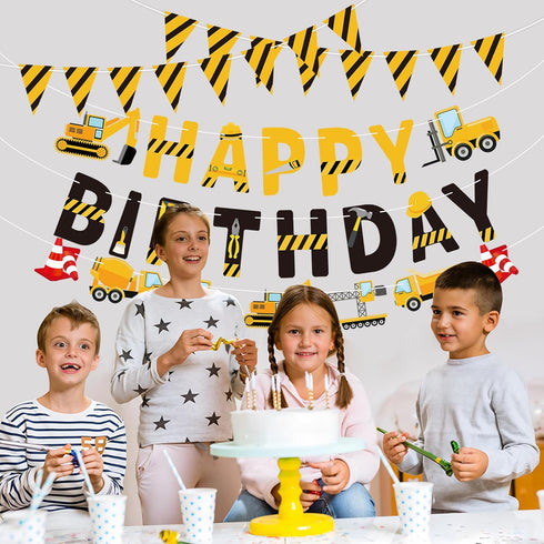 Maniaacer Set 5 Construction Birthday Banners Vehicle Truck Paper Garlands Construction Pennant Flags Bunting Banners