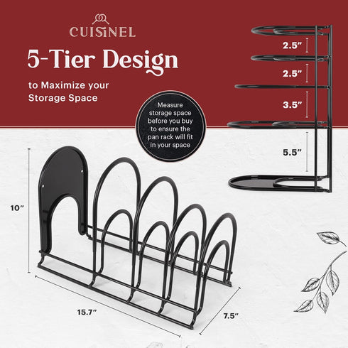 Cuisinel Pan Organizer - Heavy Duty 15" Silicone-Coated Non-Slip Skillet Rack for Kitchen Storage