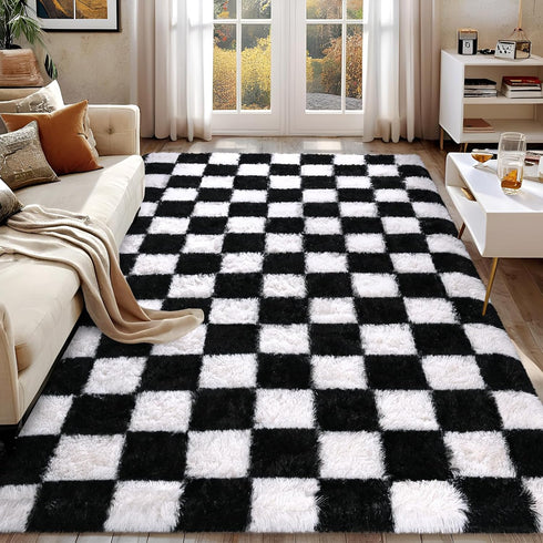 Rugs for Living Room Bedroom, 5x7 ft Black and White Checkered Area