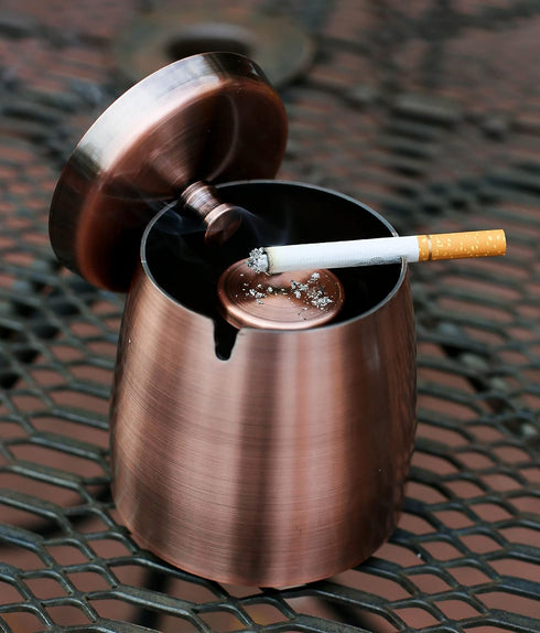 Cigarette & Cigar Smokers Waterproof Windproof Ashtray with Lid - Large Heavy Weighted Stainless Steel Tobacco Tray for