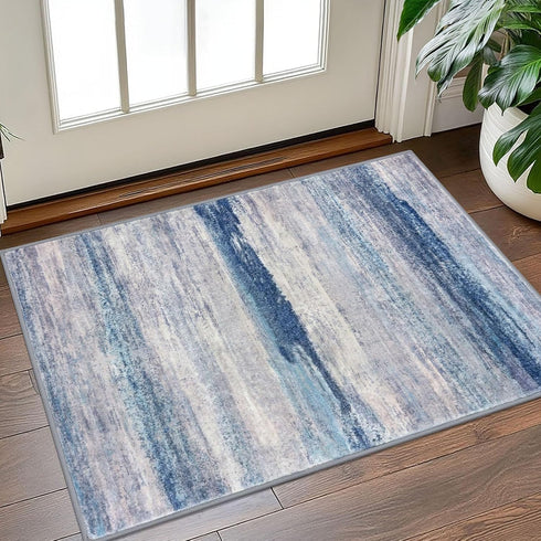 KOZYFLY 2x3 Modern Abstract Small Area Rugs, Washable Kitchen Rug Non-Slip Soft Small Bathroom Rug, Blue/Grey/Beige