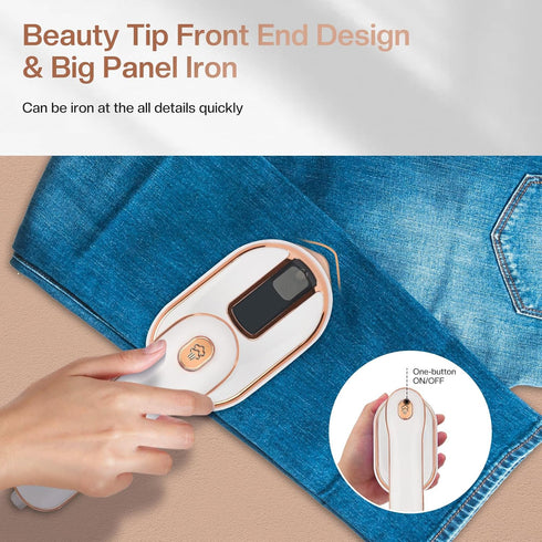 Mini Steam Iron, 970W Portable Steamer for Clothes, 180° Rotatable Handheld Steamer for Home Travel (White)