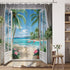 Seascape Shower Curtain - Beach Tropical Palm Trees Ocean Flamingos Coastal Nature Landscape Fabric Decor 70X70 Inch