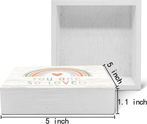 SRADMO You Are So Loved Rainbow Heart Wood Box Sign Desk Decor, Kids Inspirational Quotes Wooden Block Box Sign