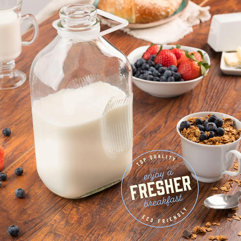 64 oz 2 Pack kitchentoolz Glass Milk Bottles with Pour Spouts and Tamper-Proof Caps Half Gallon Containers Made in USA