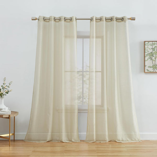 HLC.ME 2 Piece Semi Sheer Voile Window Curtain Grommet Panels, 54" W x 95" L, Beige