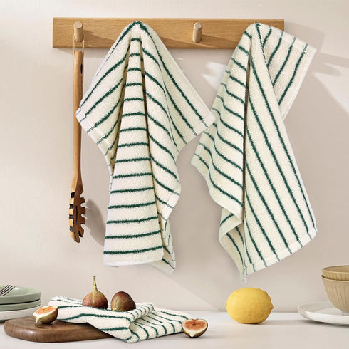 4 Pack, 13 13 Jacquotha Striped Cotton Washcloths x - Soft Wash Cloths for Bathroom, Kitchen, Gym, Face, Green