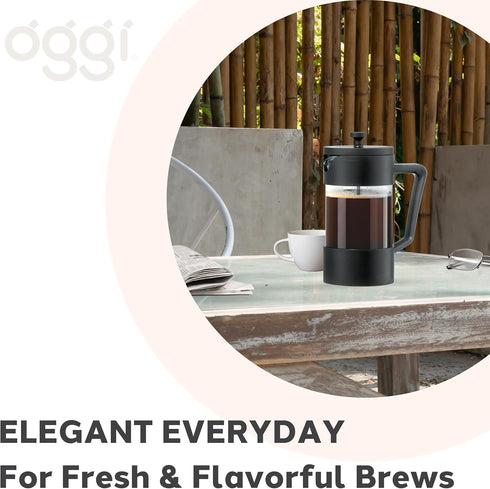 Oggi Borosilicate Glass French Press Coffee Maker, 34oz - 8 Cup Capacity, Stainless Steel Lid & Plunger